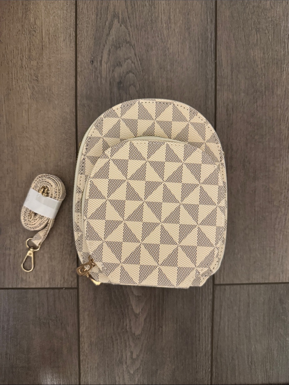 Neutral Geometric Crossbody Bag with Adjustable Strap
